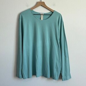 J. Jill Long Sleeve Tee 4X Teal Blue Green Casual Cotton Scoop Neck Basic Top